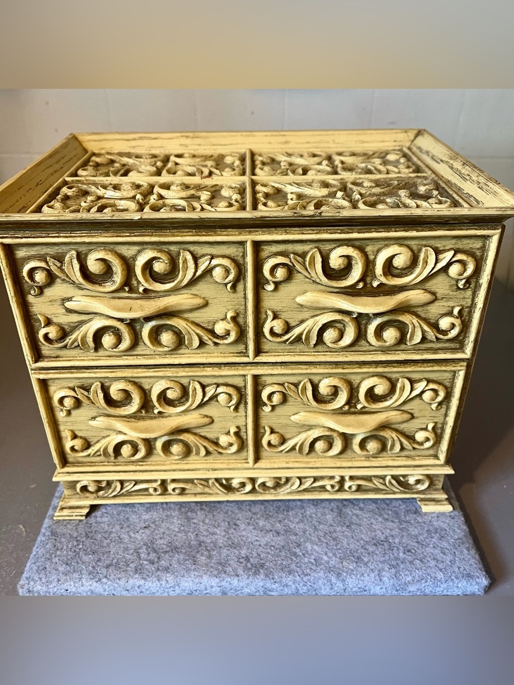 Lerner New York Faux Wood Jewelry Box Vintage 1970’s Velvet Lined Drawers
